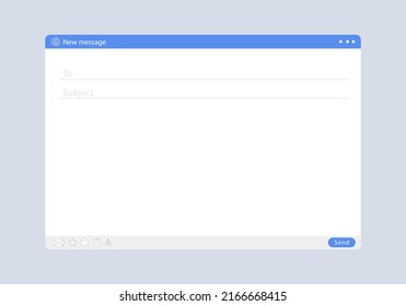 Interfaz de correo electrónico.  Mockup de página web. mensaje de Internet, marco aislado, diseño de interfaz de usuario de correo electrónico en blanco. Carta en blanco. Vector de material