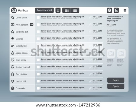 Email interface. Website design template. Eps 10