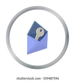 E-mail with key password icon in cartoon style isolated on white background. Hackers and hacking symbol stock vector illustration.