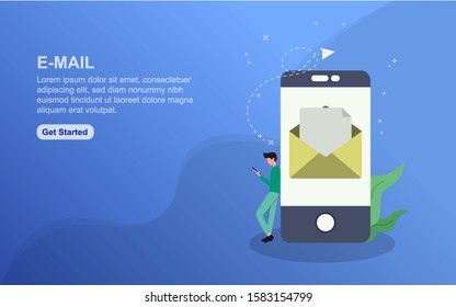 E-Mail landing page template. Flat design concept of web page design for website.
