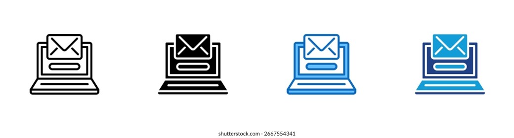 Email Laptop Diseño de Vector de íconos de estilo múltiple: portátil con un sobre de correo electrónico en pantalla, que representa el envío o recepción de correo a través de la computadora