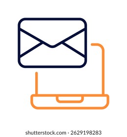 Email Laptop Vector Icon for Modern Office Communication. Paperwork and email management, remote messaging and business workflow. Line Duo Tone Icon