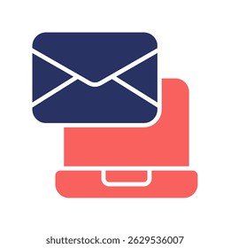Email Laptop Vector Icon for Modern Office Communication. Paperwork and email management, remote messaging and business workflow. solid duo tone Icon