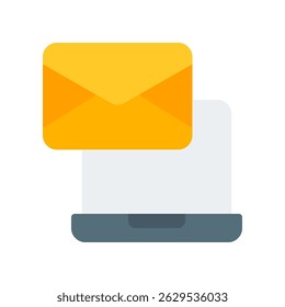 Icono de Vector del ordenador portátil para la comunicación moderna de la oficina. Papeleo y gestión de correo electrónico, mensajería remota y flujo de trabajo empresarial. flat Icon