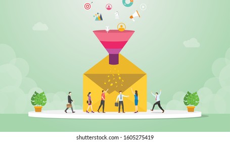 email lead conversion concept with marketing convert to income team people with modern flat style - vector