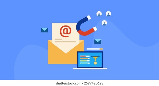 Email lead generation, Email list building, email contact, email customer retention strategy - vector illustration with icons