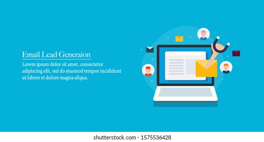 Email lead generation, Email marketing, Email conversion - flat design vector illustration with icons and texts
