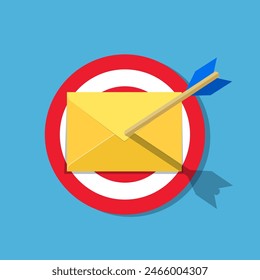 Email letter with arrow on the target. Email marketing, internet advertising concepts. Vector illustration in flat style