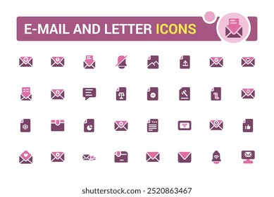 Conjunto de ícones de email e cor da carta. Cor duotônica. email, e-mails, correspondência, endereço, conectividade, enviar e-mail, marketing por e-mail, ilustração vetorial colorida editável.