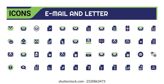 Conjunto de ícones de email e cor da carta. Cor duotônica. email, e-mails, correspondência, endereço, conectividade, enviar e-mail, marketing por e-mail, ilustração vetorial colorida editável.