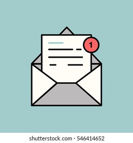 Email or letter icon. Flat design vector illustration.