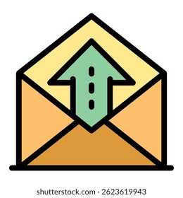 E-Mail-Briefsymbol. Umriss E-Mail-Brief, Vektorsymbol, Farbe, flach, einzeln