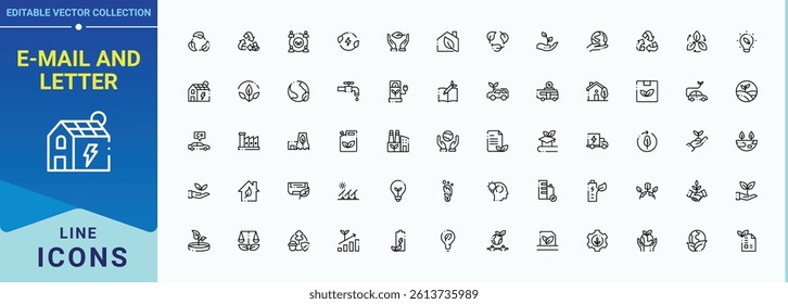 E-Mail And Letter icon set. Related to paper, email, letter, e-mail, newsletter, message, envelope and more. Set of line pictogram. Email icon set. Vector illustration.
