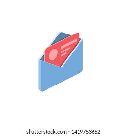 Email, Letter, mail, parcel. Vector 3d isometric color icon new flat style. Creative illustration, idea for infographics.
