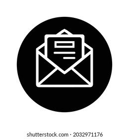 Email, letter, newsletter, read icon. Black vector design.
