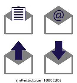 Email Letter Vector Icons Set, Envelope Cover Communication, Mailing Simple Icon
