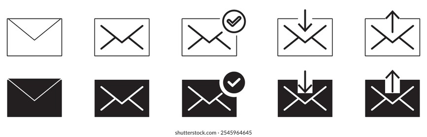 Email and letters icons set. Mail icons vector illustration.
