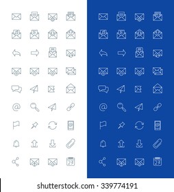 Email Line Art Design Vector Icon Set. Envelope, Link, Download, Calendar, Send