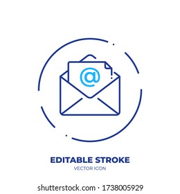 Email Line Art Vector Icon With Editable Stroke. Outline Symbol Of Post Envelope. Communication Pictogram Made Of Thin Stroke. Isolated On Background.