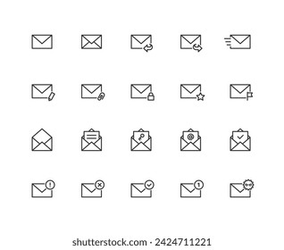 Email line drawing icon set.