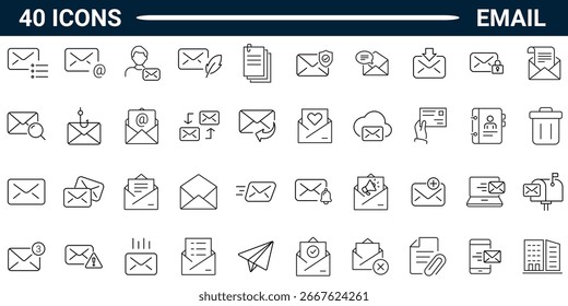 Linha de e-mail editável Traçado Ícone definido. Ícones para aplicativo móvel e site.