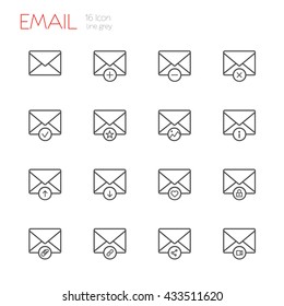 E-mail line gray icons set of 16