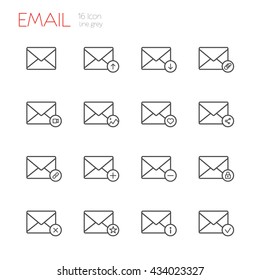 E-mail line gray icons set of 16