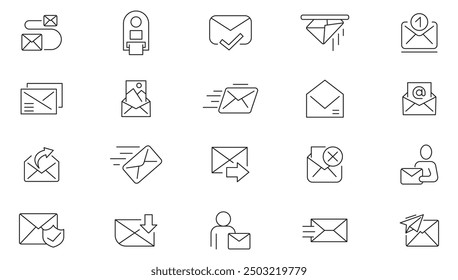 Email line icon collection. Informations, message, transfer, letter, text, gmail and communication icon set. UI outline icons pack 