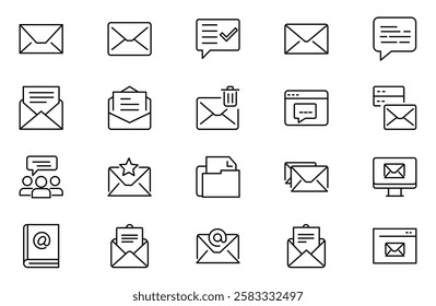 Email line icon collection. Informations, message, transfer, letter, text, gmail and communication icon set