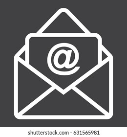 Email line icon, envelope and website button, vector graphics, a linear pattern on a black background, eps 10.