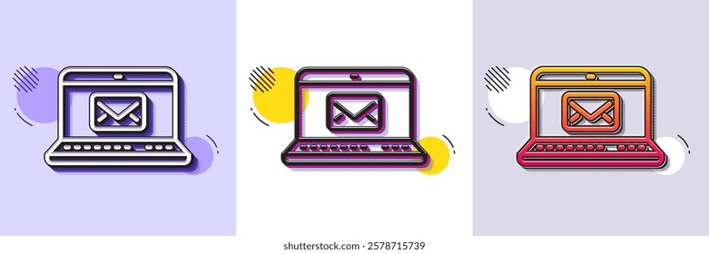 E-Mail line icon. Halftone dotted pattern. Gradient icon with grain shadow. Message correspondence sign. Communication symbol. Line e-Mail icon. Various designs. Vector