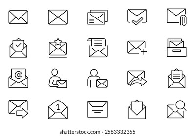 Email line icon set. Informations, message, transfer, letter, text, gmail and communication icon set.