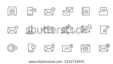 Email line icon set. Letter send, mail contact, message secure editable outline icon. Vector illstration.