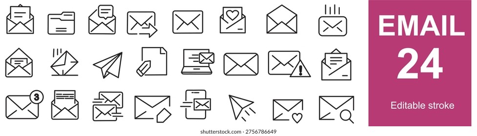 Email Line Icons Set – Inbox, Message and Communication Editable Stroke Vector