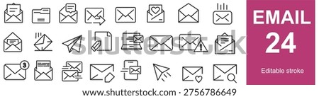 Email Line Icons Set – Inbox, Message and Communication Editable Stroke Vector