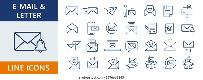 E-mail line icons set. Postal letter outline icons vector collection. Flat, simple mail-themed illustrations