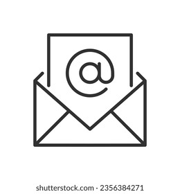 Correo electrónico, icono lineal. Un sobre postal con un mensaje de correo electrónico. Línea con trazo editable