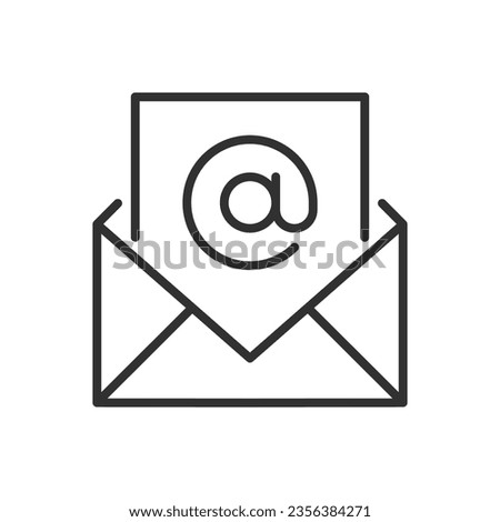 Email, linear icon. A mailing envelope with an e-mail sign. Line with editable stroke