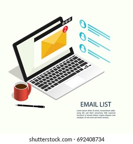 Email List Laptop Isometric Vector