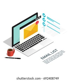 Email List Laptop Isometric Vector