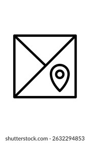 Email with location pin icon.Mail envelope and map marker