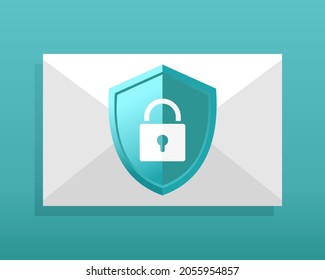 Email lock shield. Envelope with padlock. Safety security letter design concept. Illustration vector