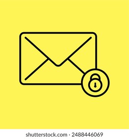 email locked icon, line vector isolated on yellow background. trendy and modern design