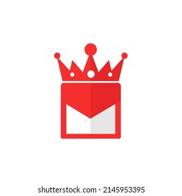 logotipo de correo electrónico y corona. Ilustración vectorial de la combinación de letras de correo electrónico con corona roja en fondo blanco