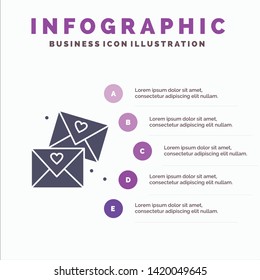 Email, Love, Glasses, Wedding Solid Icon Infographics 5 Steps Presentation Background