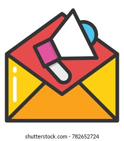 Email with magnaphone, concept of email marketing flat design icon