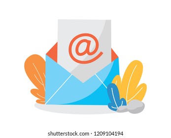 Email or mail concept. Receive message in letter box. Mail notification. Incoming message in the envelope. Isolated flat vector illustration