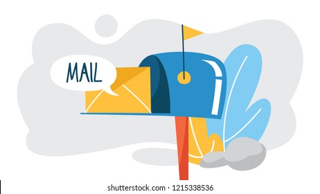 Email or mail concept. Receive message in blue letter box. Mail notification. Isolated flat vector illustration