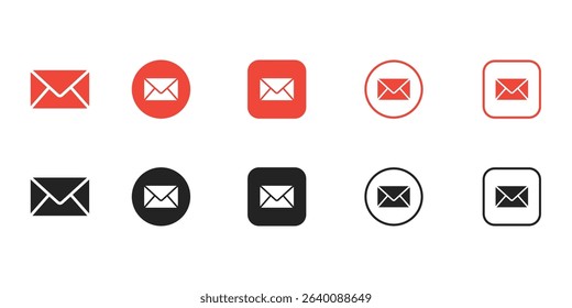 email, mail, envelope, icon set flat line outline black red vector
