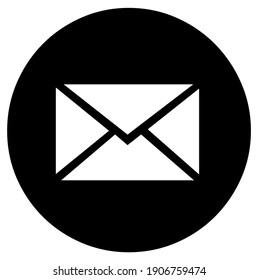 Correo electrónico, correo electrónico, correo electrónico, sobre, letra (en círculo negro), silueta, símbolo, ilustración vectorial, en color blanco y negro, aislado en fondo blanco